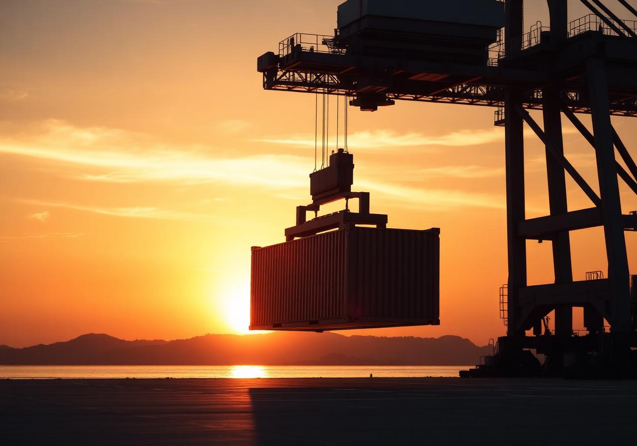 Port crane at sunset
